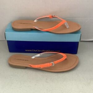 Cityclassified Bright Orange T-Strap Casual Flat Sandals